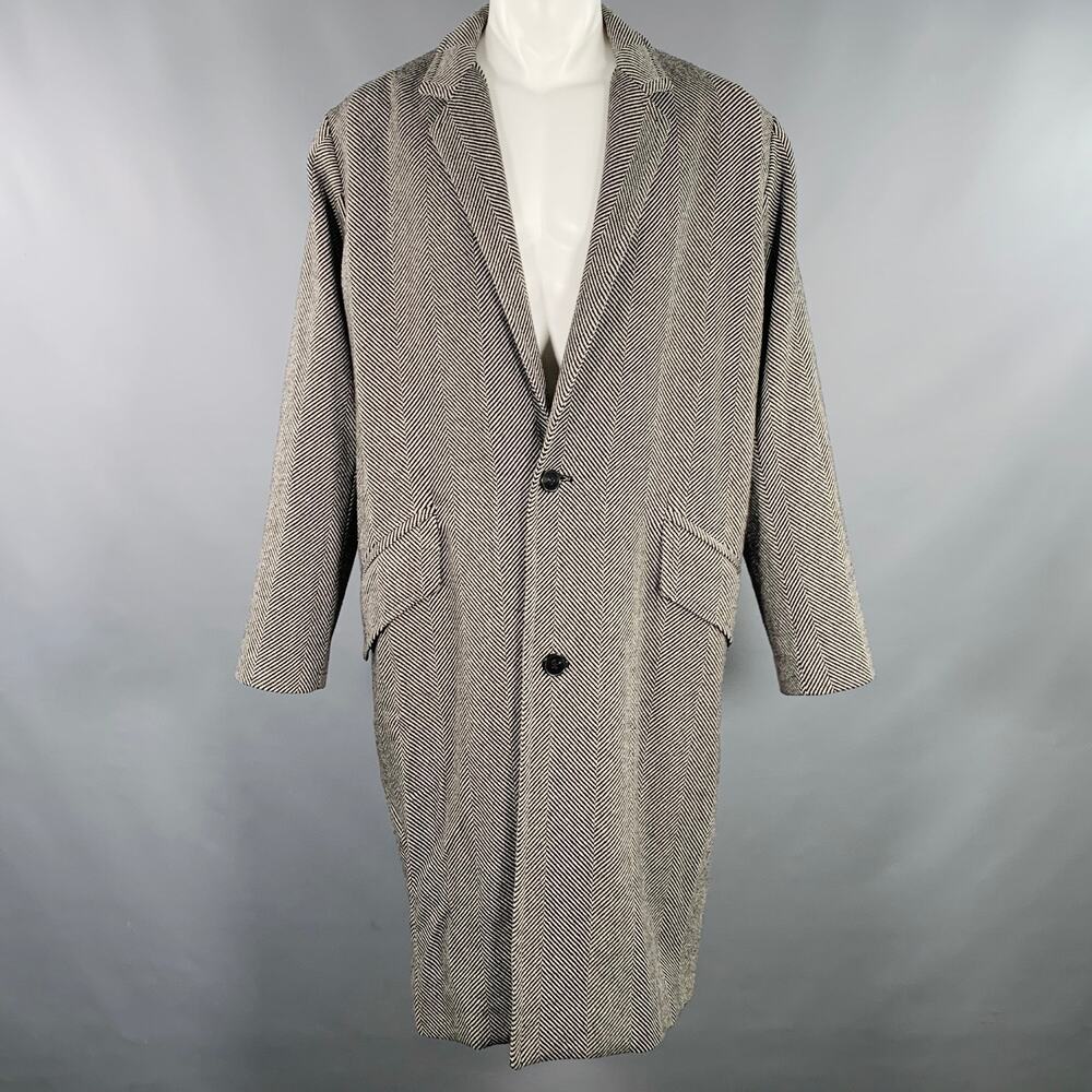 IRO AW16  Size 40 Gerwolf Black White Herringbone Wool Blend Notch Lapel Coat